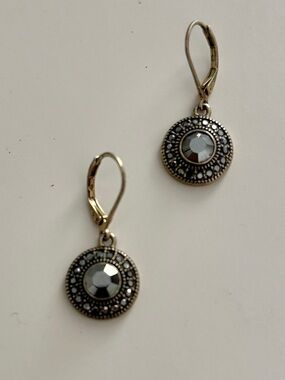 Lia Sophia Antique-Style Hematite Crystal Drop Earrings